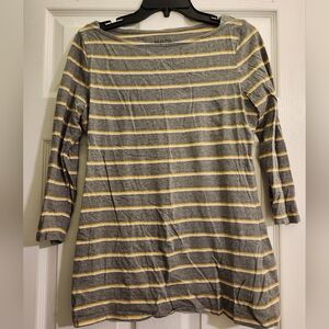 Merona Gray and Yellow Striped Long Sleeve Shirt Size M